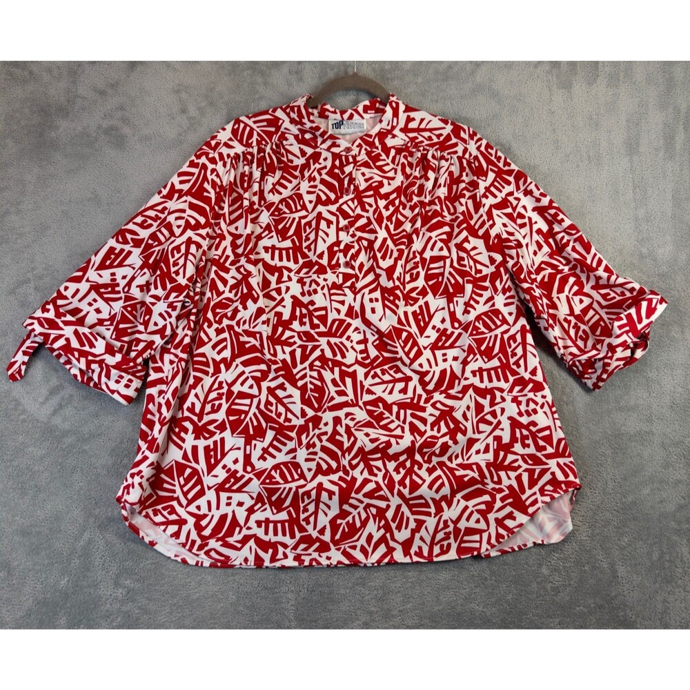 Top Notch Shirt Women Plus 24W-26W Red White Short Sleeve Button Front VTG 80s